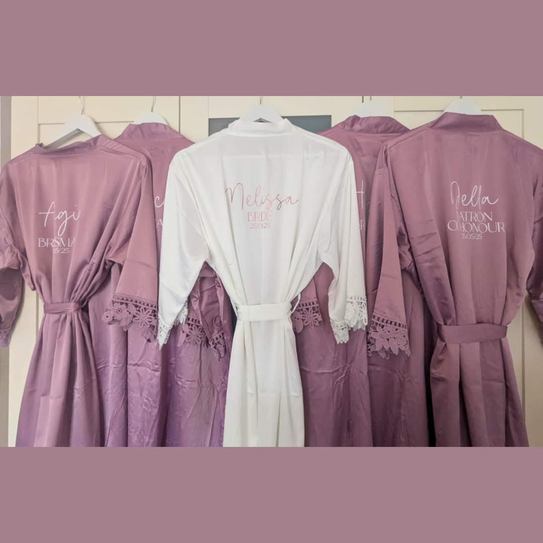 Bride and Bridesmaid Robes | 19 Colours Satin Lace Trim Robes!