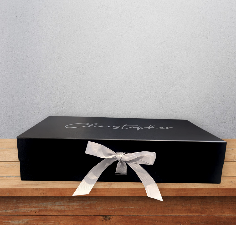 Extra Large Black Gift Box | Magnetic Ribbon Close | Groomsmen Proposal Box | A3 Personalised Gift Box