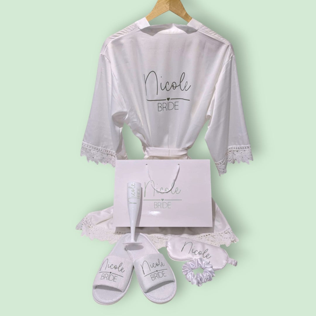 Bridesmaid Proposal Gift Set | Personalised Gift Bag | Personalised Plastic Champagne Flute | Personalised Spa Slippers | Personalised Eye Mask and Scrunchie | Personalised Luxury Bridal Robe