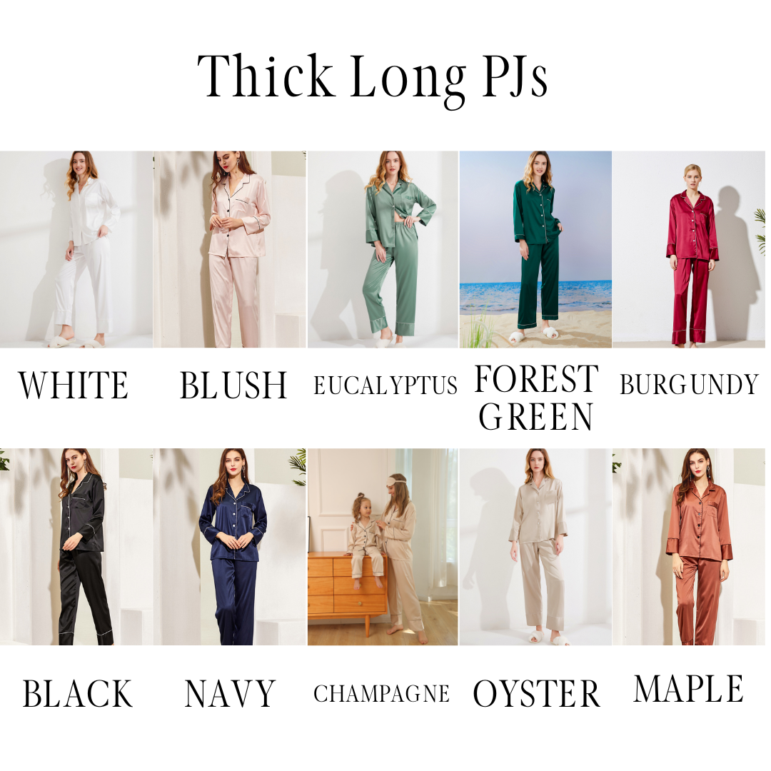 White Personalised Long Satin Pjs | Blush Personalised Long Satin Pjs | Eucalyptus Personalised Long Satin Pjs | Forest Green Personalised Long Satin Pjs | Burgundy Personalised Long Satin Pjs | Black Personalised Long Satin Pjs | Navy Personalised Long Satin Pjs | Champagne Personalised Long Satin Pjs | Oyster Personalised Long Satin Pjs | Maple Personalised Long Satin Pjs