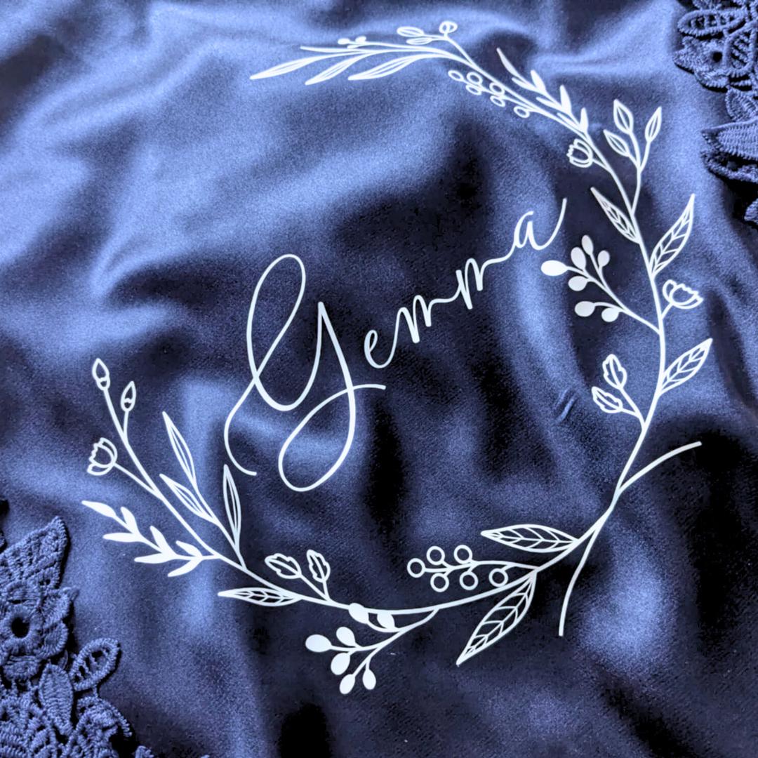 Personalised Bridesmaid Robe with Floral Wreath Design