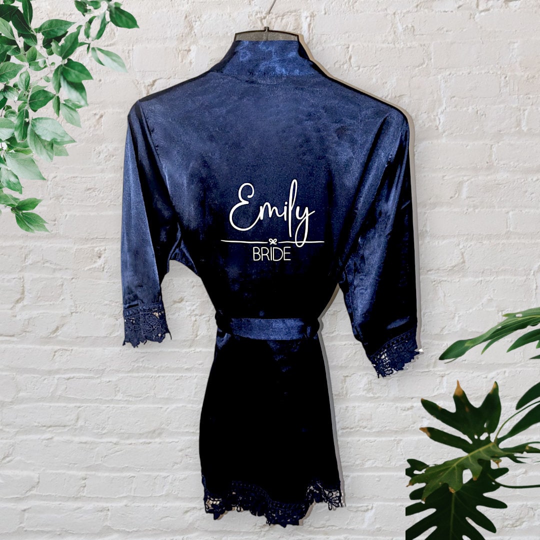 £12 Bridesmaid Robes | Bridal Robes | Personalised Satin Robes with Lace Trim | Floral Personalised Robes | Bridesmaid Proposal Gift