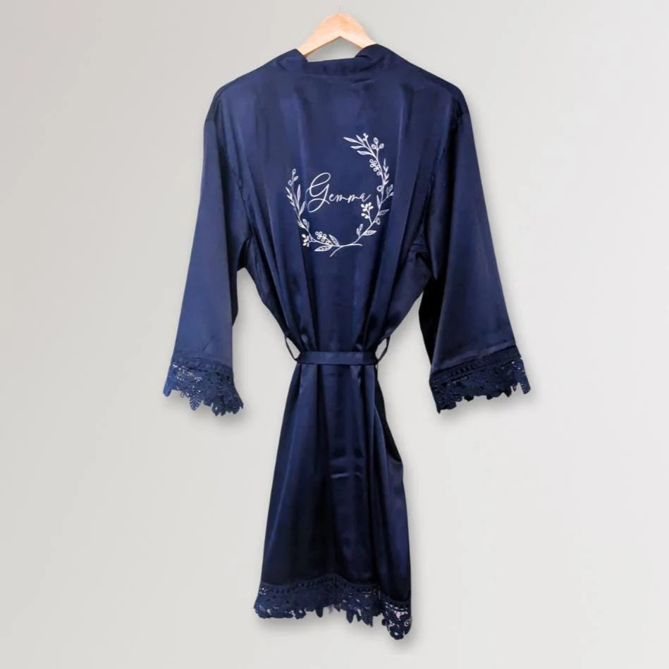 £12 Bridesmaid Robes | Bridal Robes | Personalised Satin Robes with Lace Trim | Floral Personalised Robes | Bridesmaid Proposal Gift