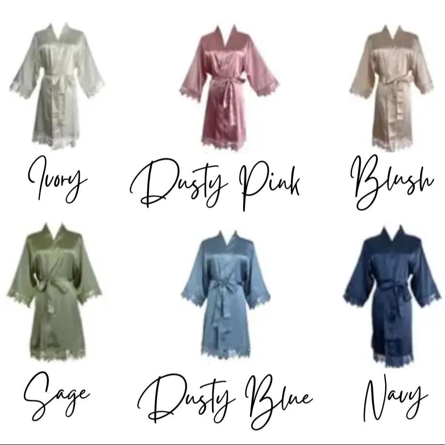 £12 Bridesmaid Robes | Bridal Robes | Personalised Satin Robes with Lace Trim | Floral Personalised Robes | Bridesmaid Proposal Gift