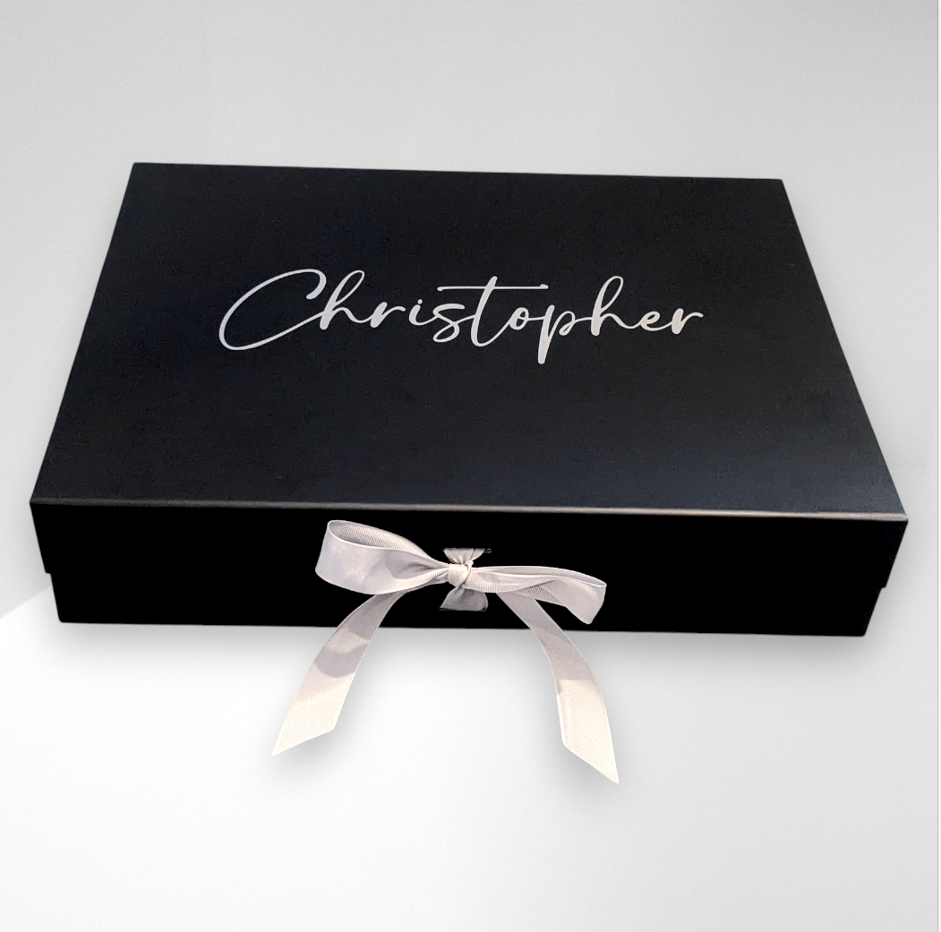 Extra Large Black Gift Box | Magnetic Ribbon Close | Groomsmen Proposal Box | A3 Personalised Gift Box