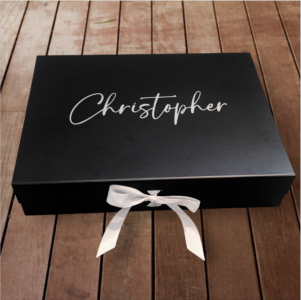 Extra Large Black Gift Box | Magnetic Ribbon Close | Groomsmen Proposal Box | A3 Personalised Gift Box