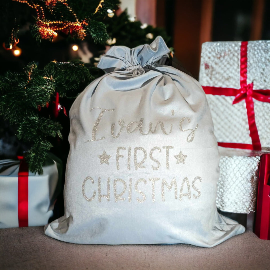 Velvet Christmas Santa Sack | Personalised Children's Christmas Bag | Baby's First Christmas | Personalised Christmas Keepsake |