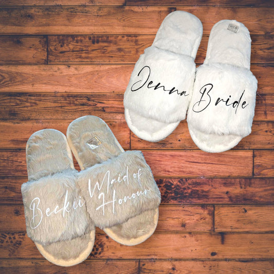 Luxury Personalised Fluffy Slippers | Bride Slippers | Bridesmaid Slippers | Custom Slippers | Gifts for Bridesmaid | Maid of honour gifts |