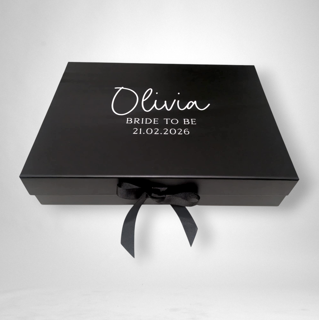Extra Large Black Gift Box | Magnetic Ribbon Close | Groomsmen Proposal Box | A3 Personalised Gift Box