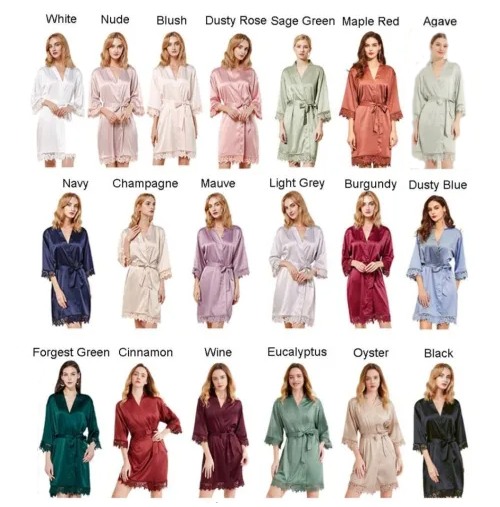 Bride and Bridesmaid Robes | 19 Colours Satin Lace Trim Robes!