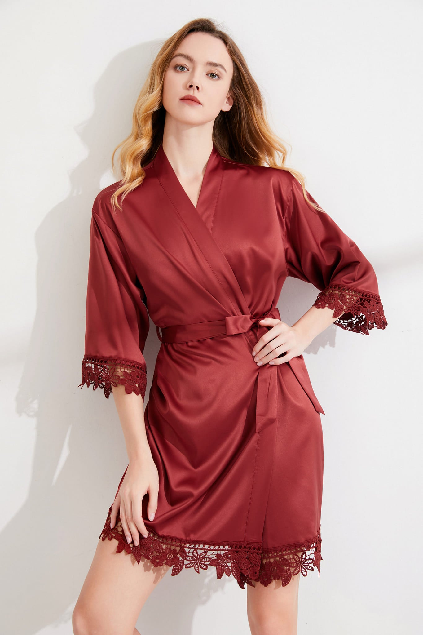 Bridesmaid Robe Customisable Satin Lace Trim Robes