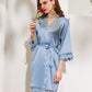 Light Blue Bridesmaid Robe with Lace Trim Personalised Satin Robe