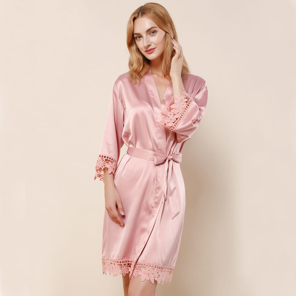 Satin Bridesmaid Robe Lace Trim Bridesmaid Robe Pink Bridesmaid Robe