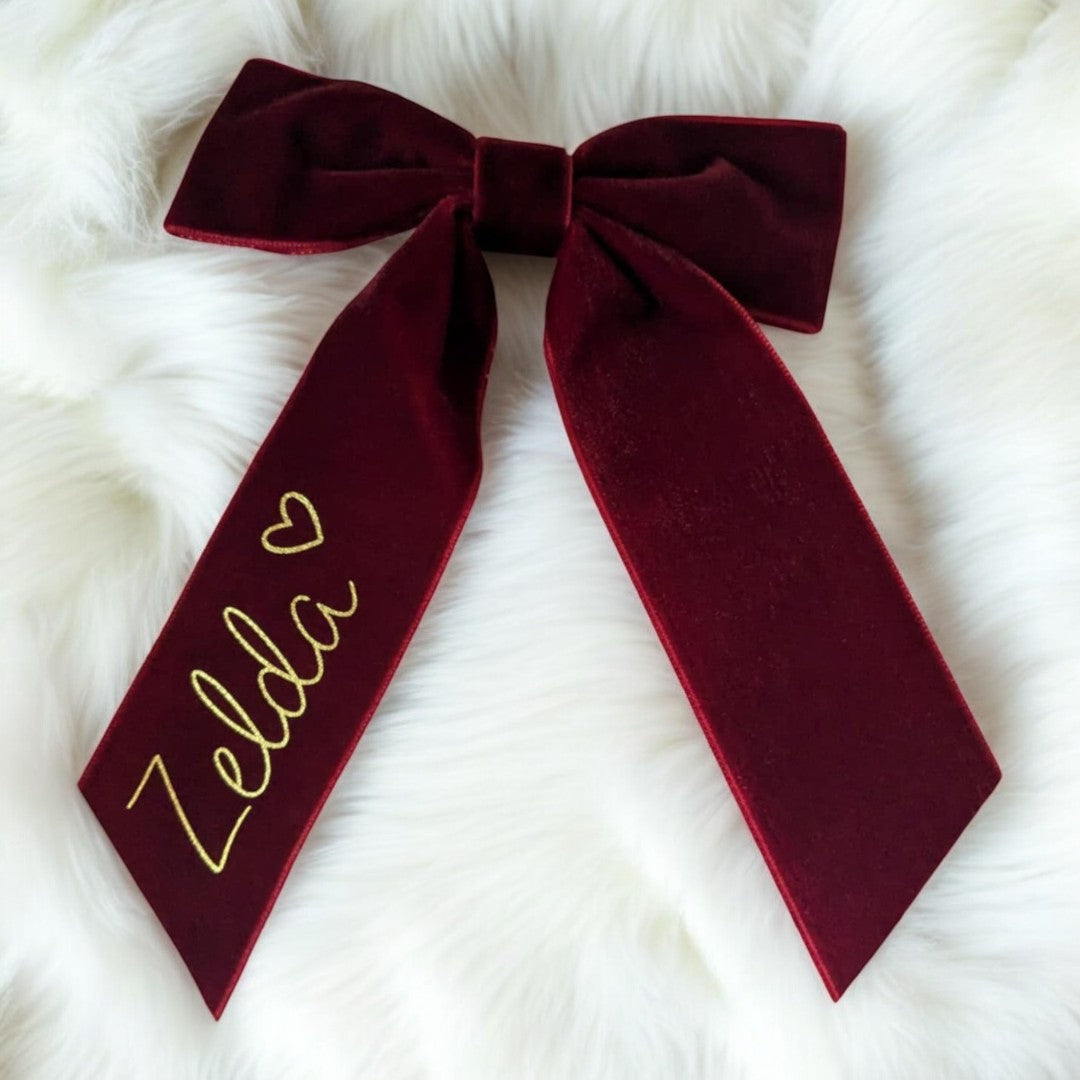 Christmas Hair Ribbon | Red Velvet Hair Bow