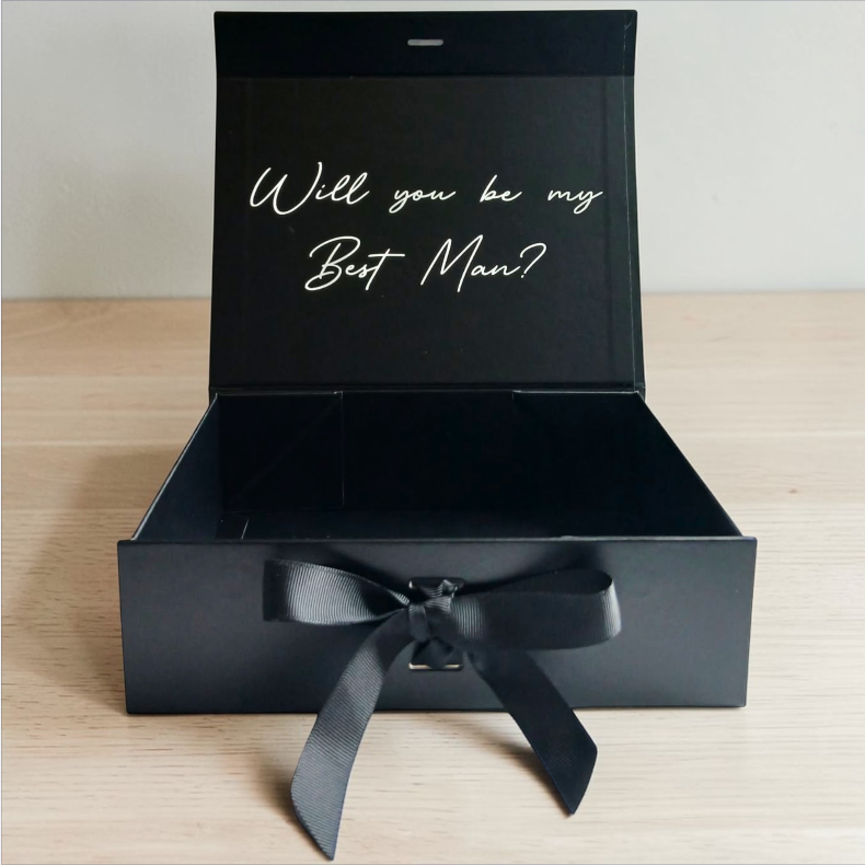 Extra Large Black Gift Box | Magnetic Ribbon Close | Groomsmen Proposal Box | A3 Personalised Gift Box